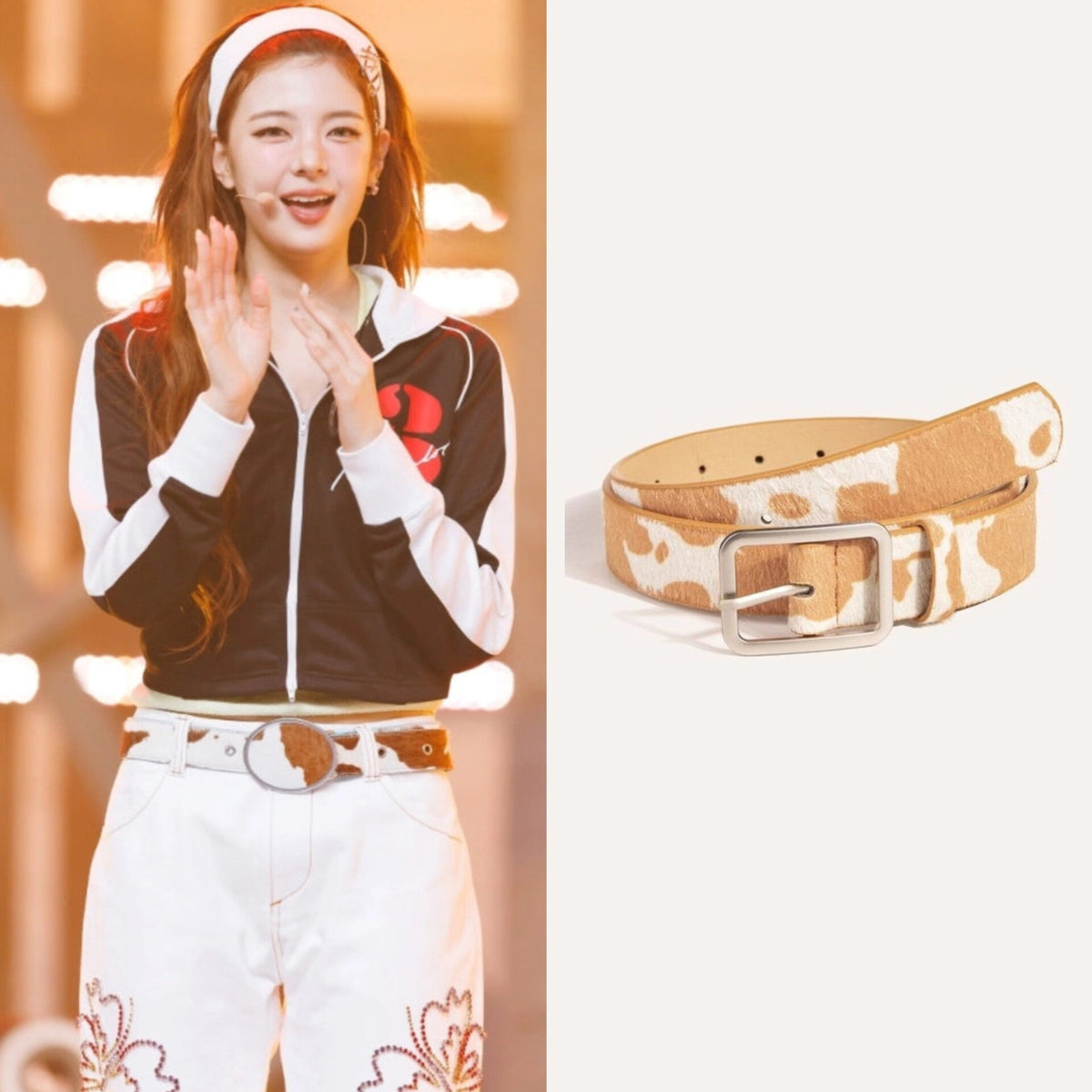 Lia Beige Cow Pattern Belt