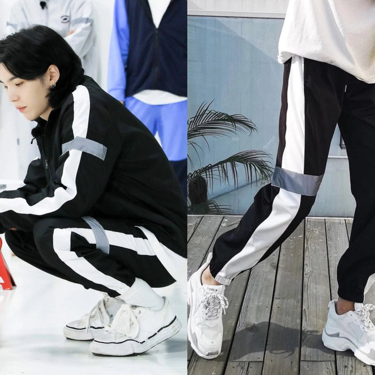Suga Black Reflective Stripe Track Pants