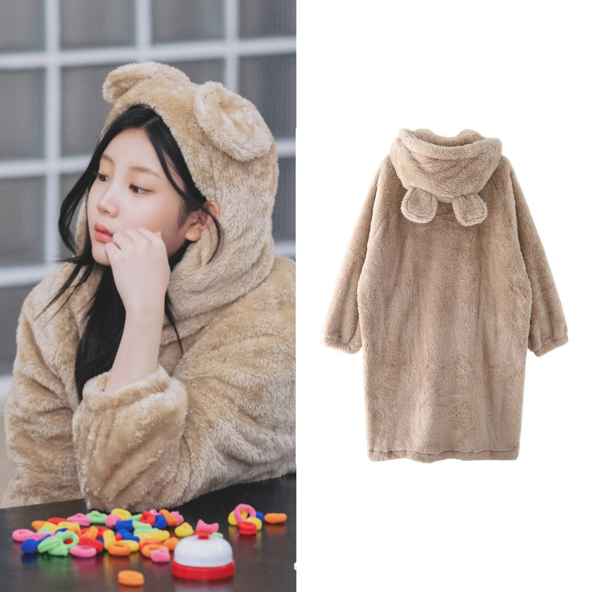 Wonhee Bear Ears Plush Coat