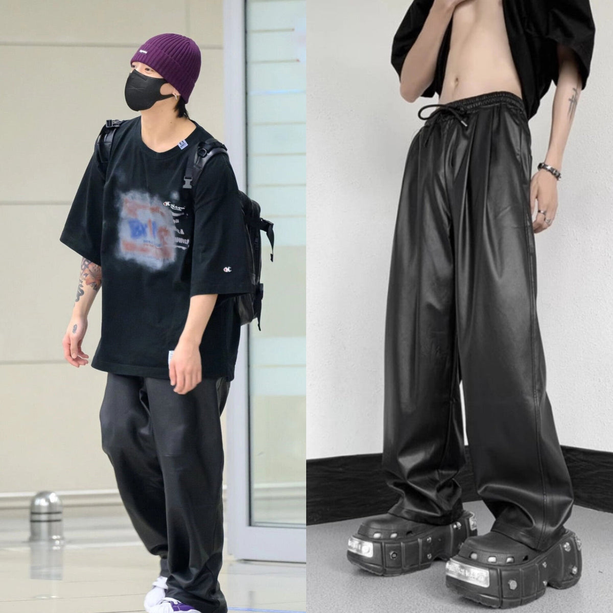 Jungkook Wide-Leg Faux Leather Pants