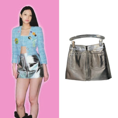 Silver Grey Zip-Up Mini Skirt | Haerin – NewJeans