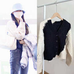 Black And White Abstract Knit Cardigan | Eunchae – Le Sserafim