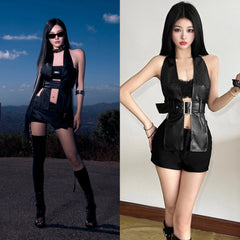 Ningning Black Belted Halter Top