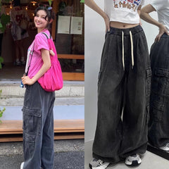 Danielle Black Wide-Leg Cargo Pants