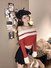 Pharita Red Off-Shoulder Knit Top