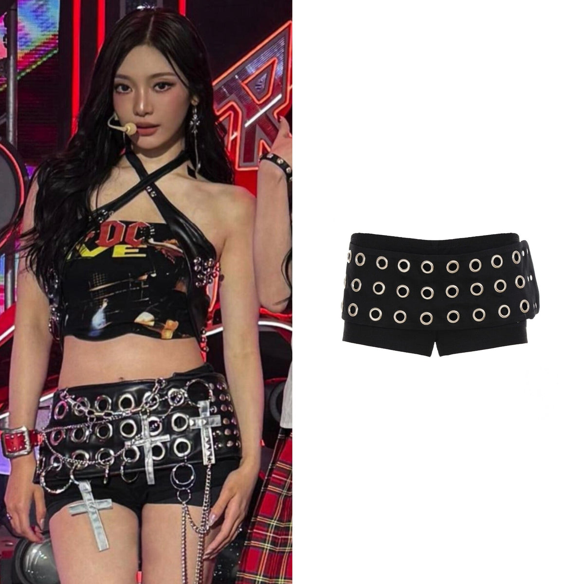 Ningning Black Eyelet Belted Wrap Shorts
