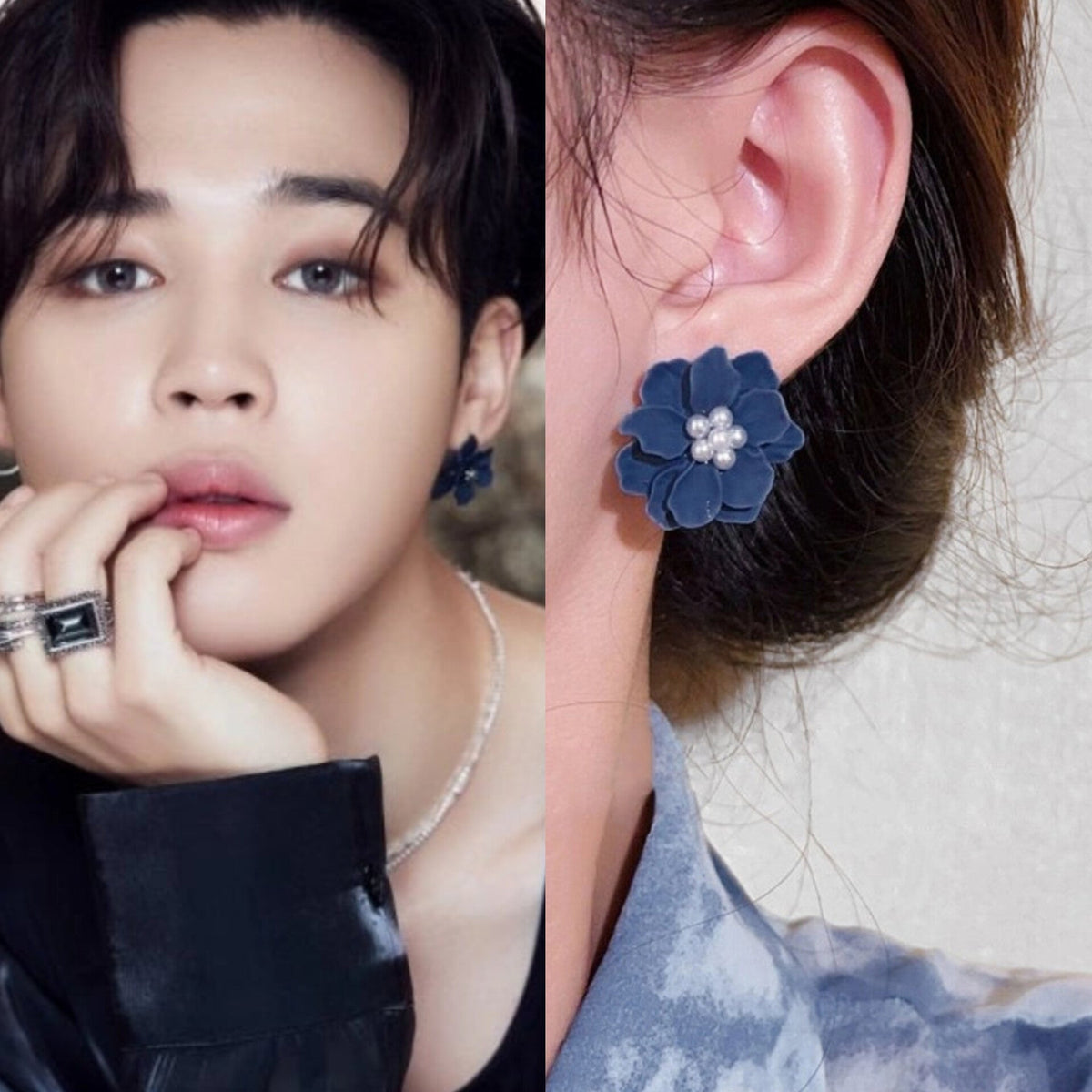 Jimin Navy Flower Gem Earrings