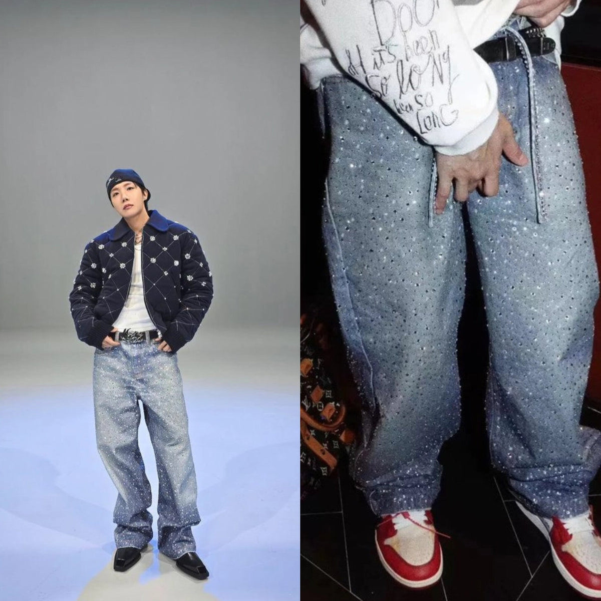 J-Hope Crystal-Studded Baggy Jeans