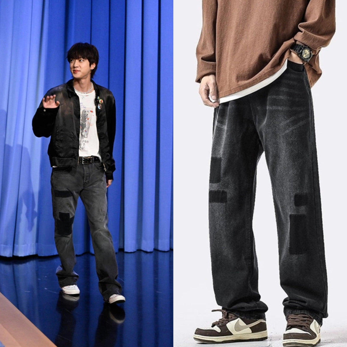 Jin Washed Patchwork Denim Jeans