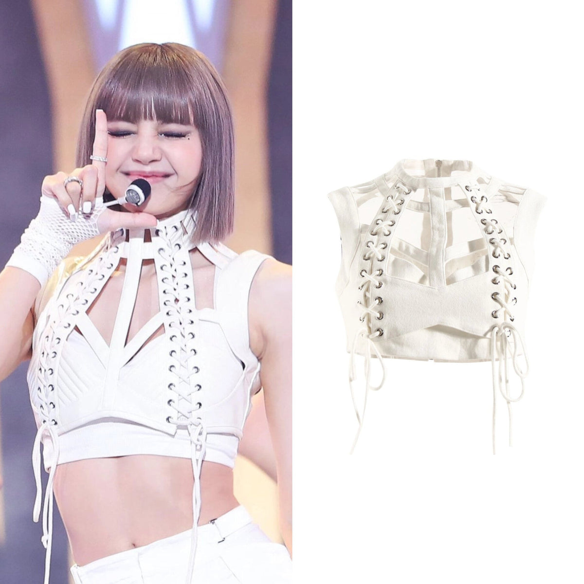 Lisa Lace-Up Hollow Crop Top