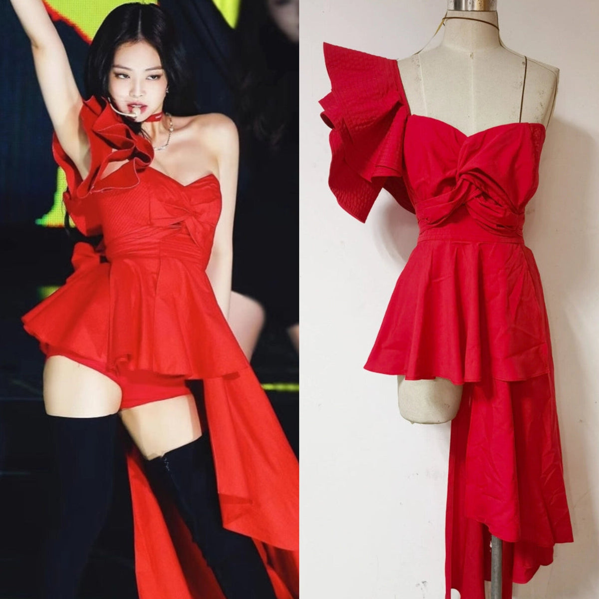Red Ruffled Off-Shoulder Dress
